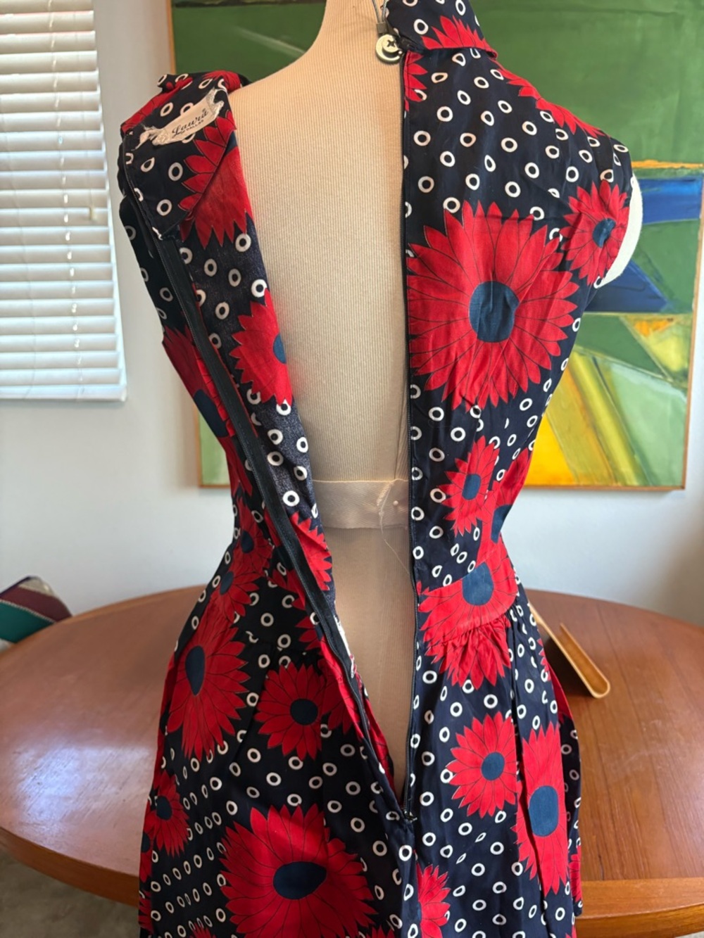 Vintage 60s Sleeveless Navy Playsuit with Red Floral Print - Picture 12 of 12